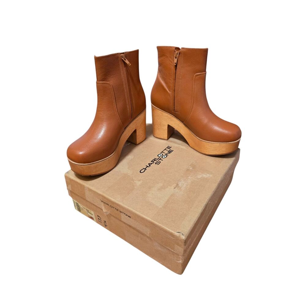 Charlotte Stone Paz Luggage Brown Chunky Boots Vamp Leather Size‎ 8